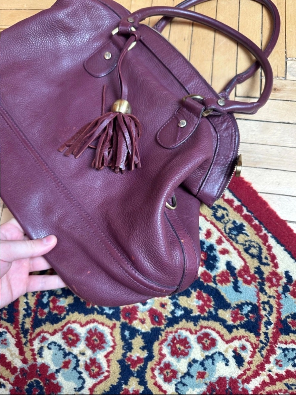 Mulberry Purple Leather Tote with Tassel - Picture 3 of 13